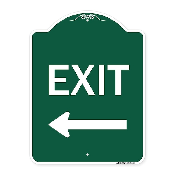 Exit With Left Arrow Heavy-Gauge Aluminum Architectural Sign, 24" H, 18" L, GW-1824-9843